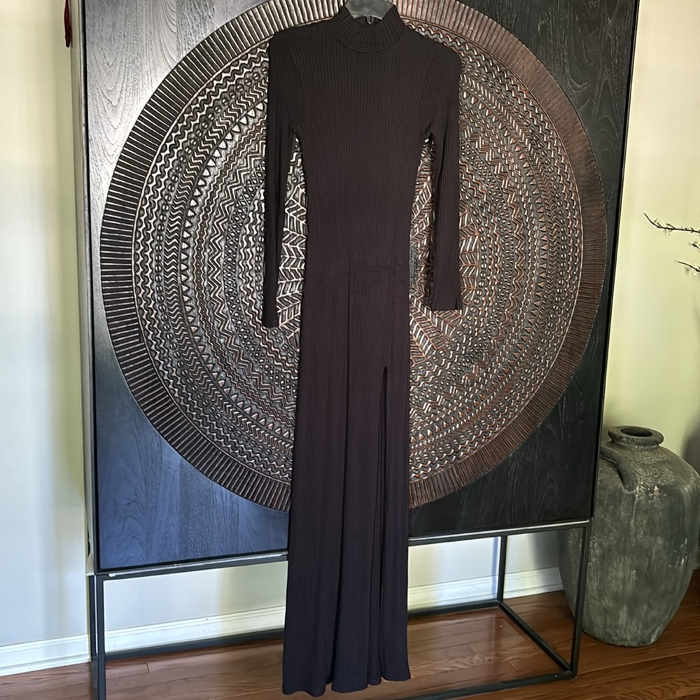 Reformation long sleeve ribbed maxi dress slit XS